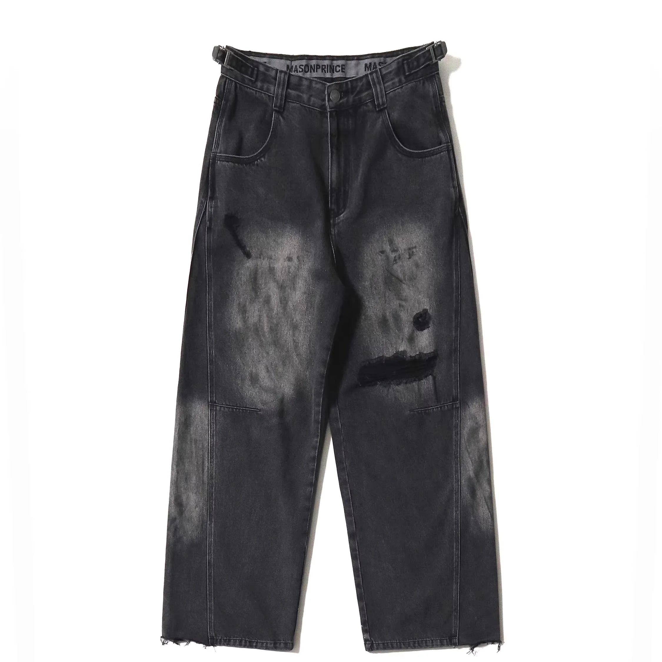 MASONPRINCE Men's Two-Tone Distressed Wide-Leg Straight Jeans