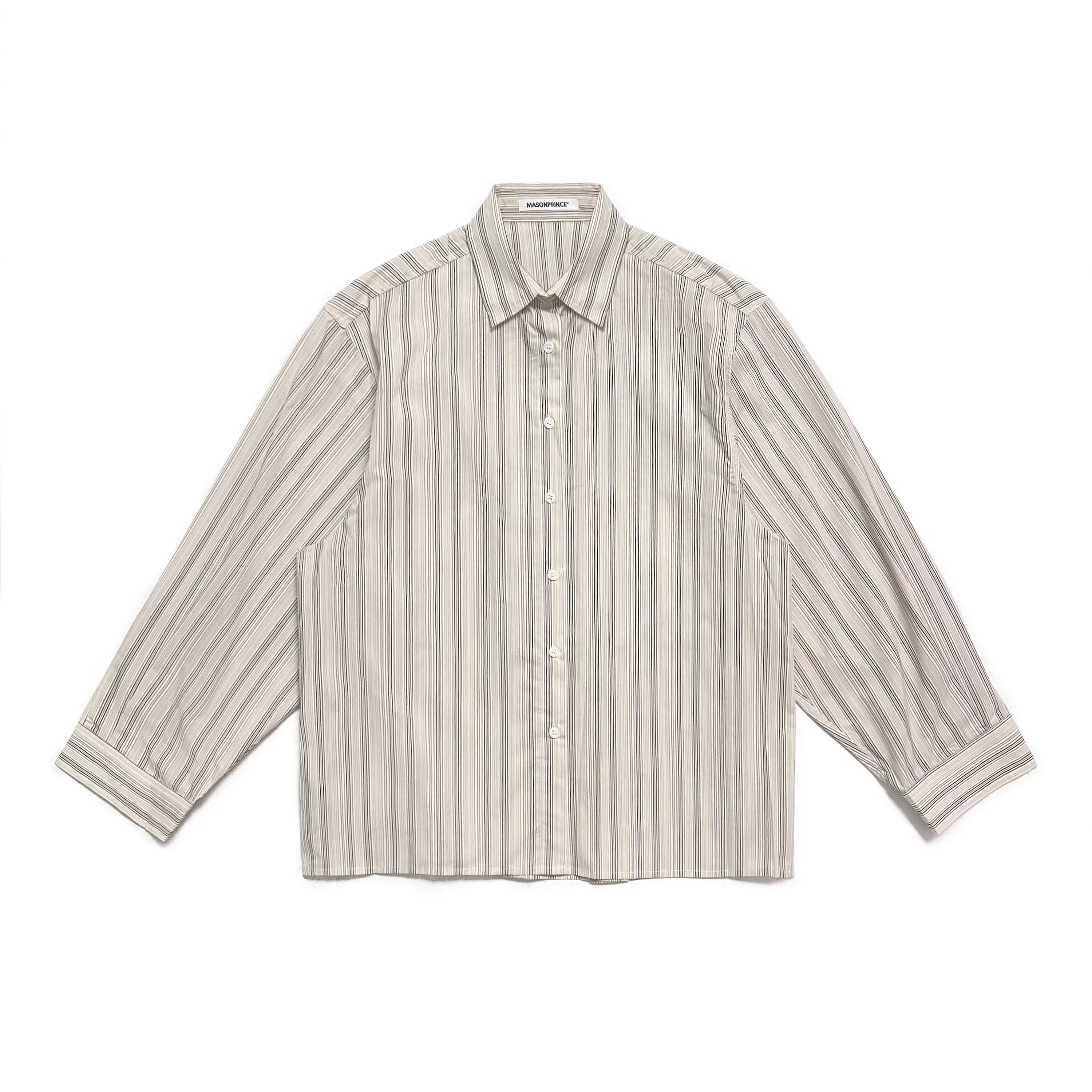 MASONPRINCE Men's Vintage Striped Long Sleeve Shirt – Loose Fit, Spring/Autumn Wear