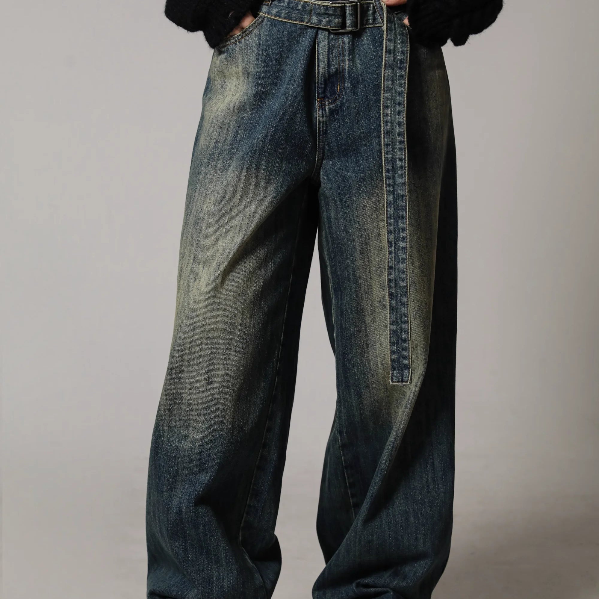 MASONPRINCE Men's Vintage High Waist Loose Fit Denim Pants