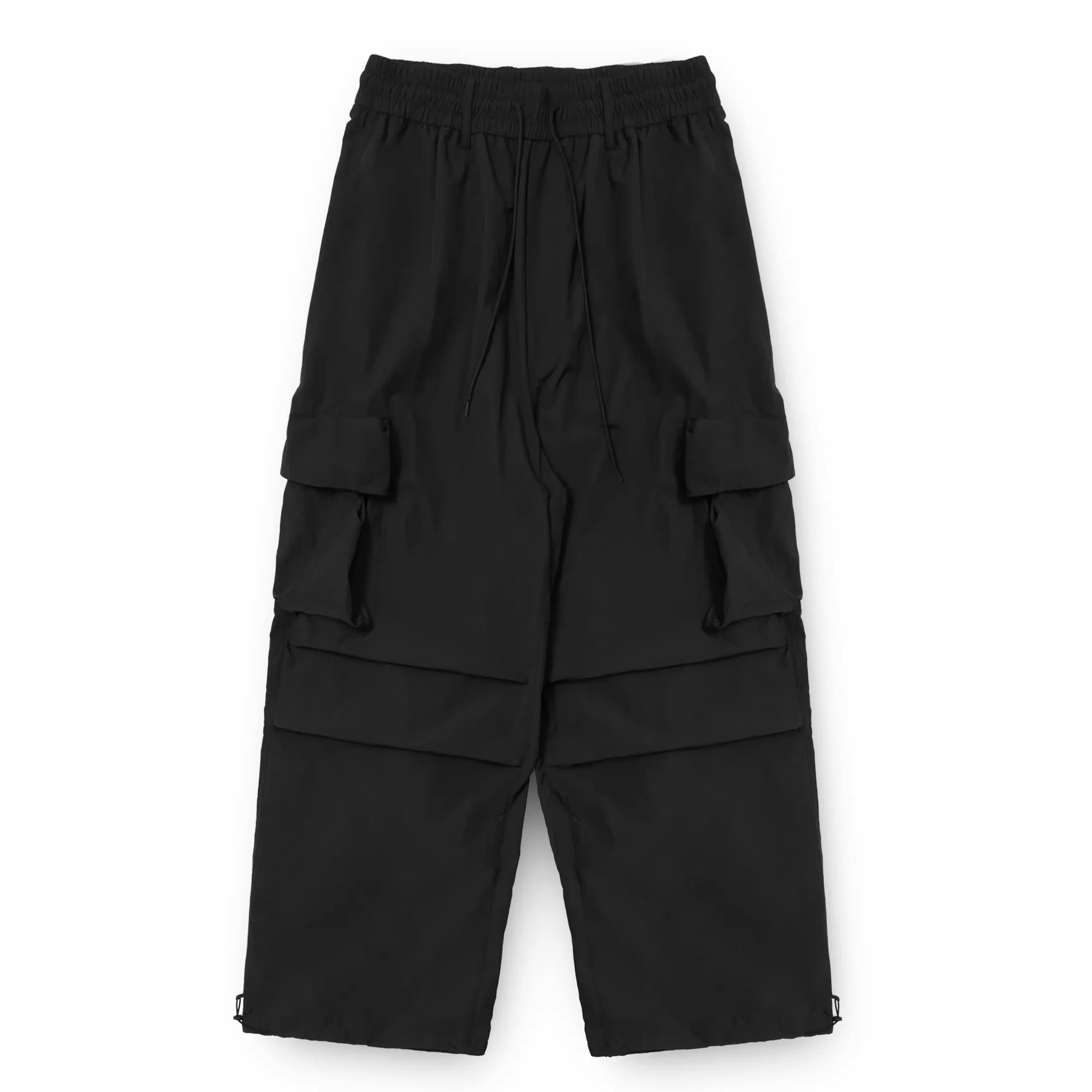 MASONPRINCE Men's Black Nylon Stand Collar Pullover Jacket and Cargo Pants Set