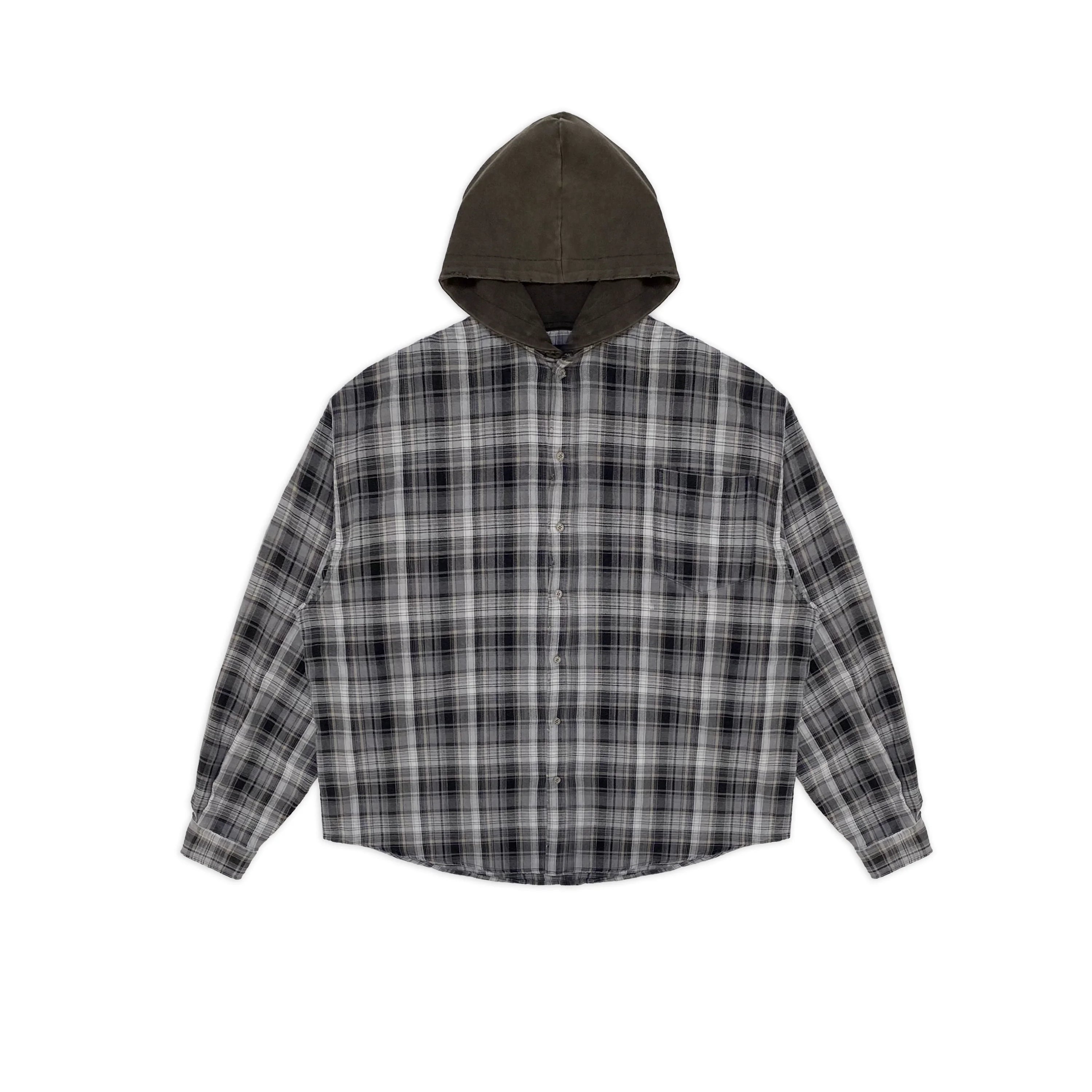 MASONPRINCE Women's Oversized Plaid Hooded Shirt with Sun Protection