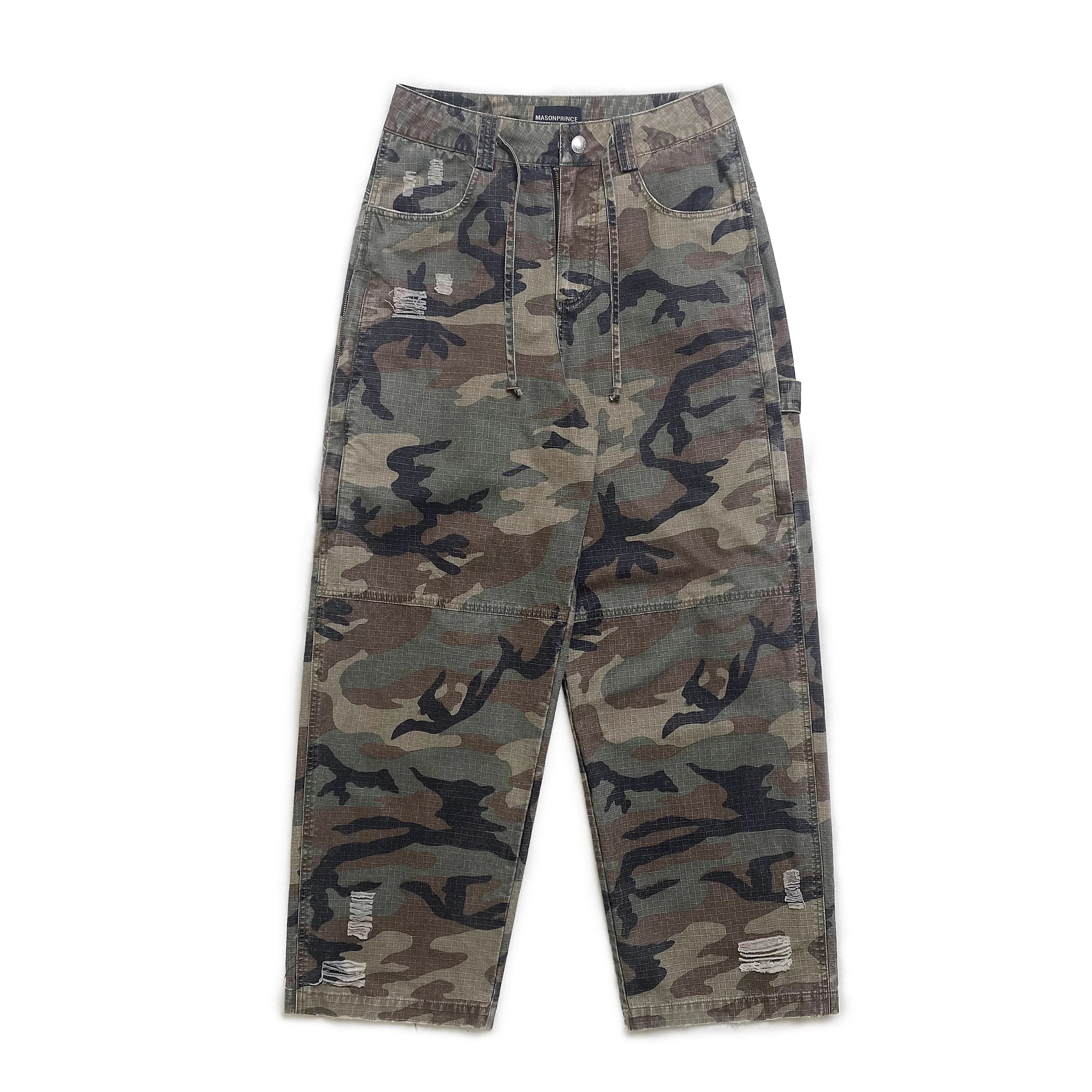 MASONPRINCE Women's Camouflage Cargo Pants with Drawstring Waist and Straight-Leg Fit