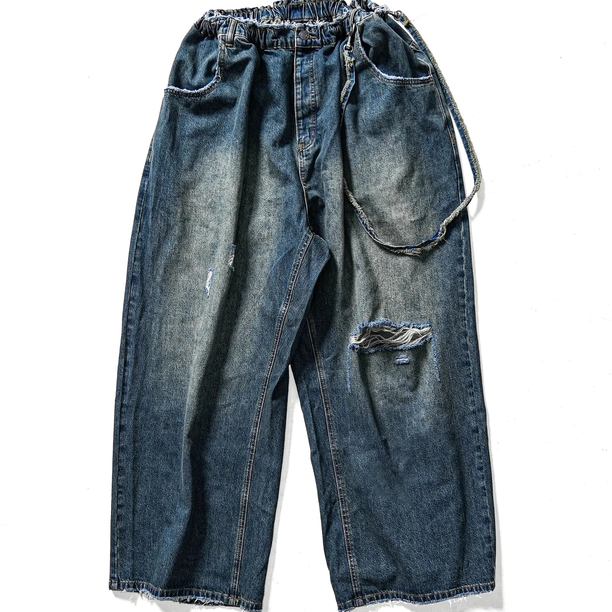 MASONPRINCE Men's Loose Fit Ripped Jeans with Elastic Waist – Lightweight for Spring and Summer