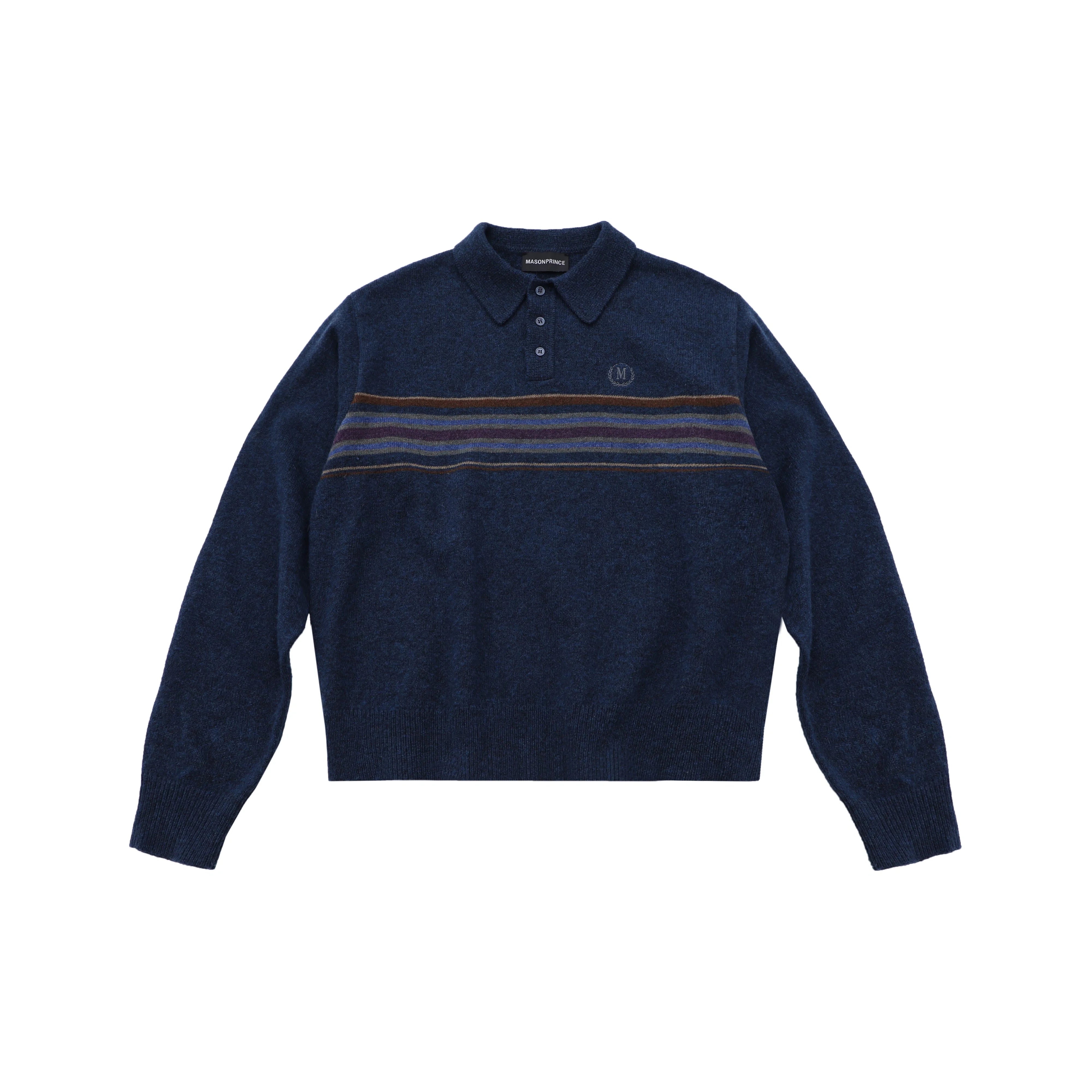 MASONPRINCE Men's Retro Striped Henley Wool Sweater