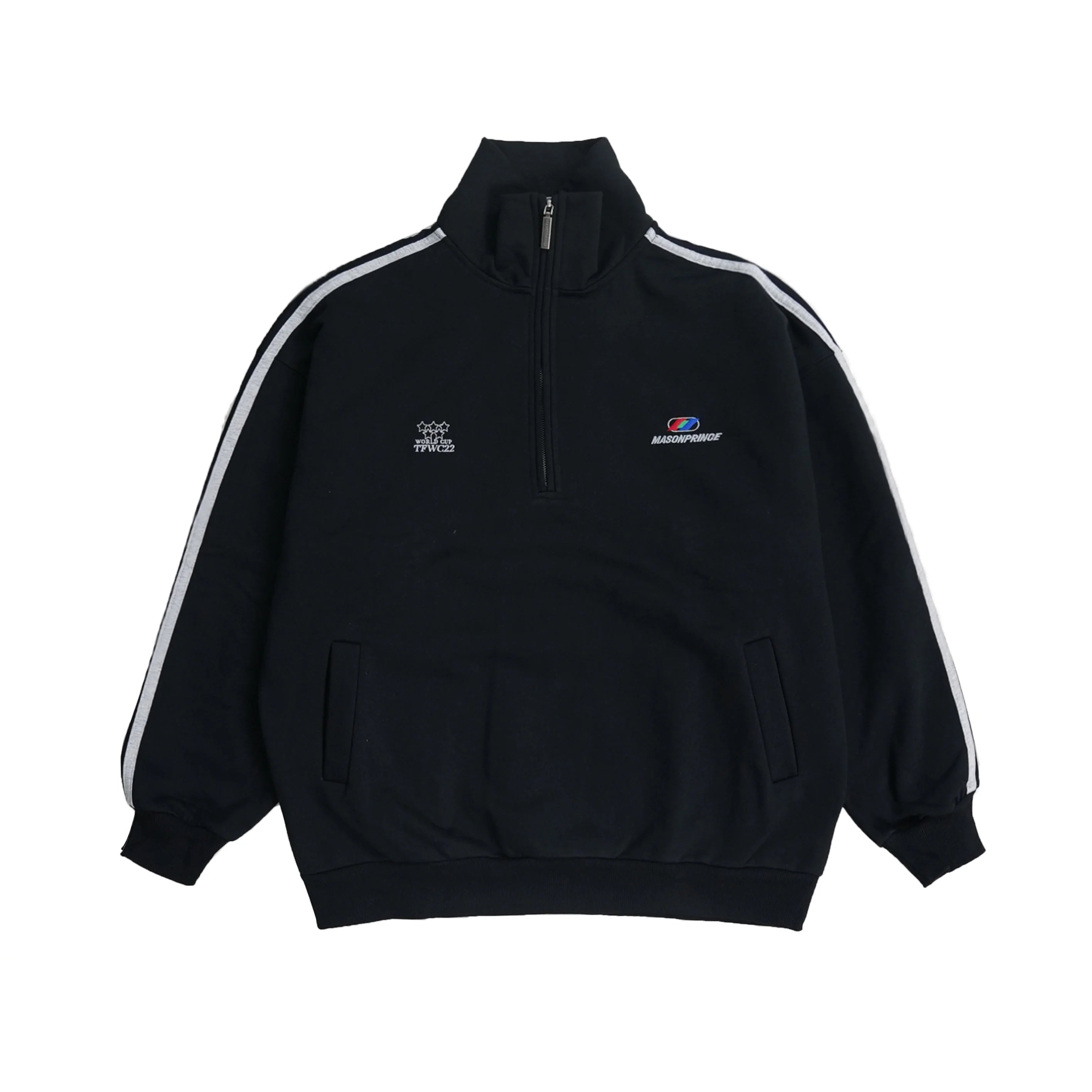 MASONPRINCE Men's Stand Collar Pullover Sweatshirt with Stripe Sleeve Design