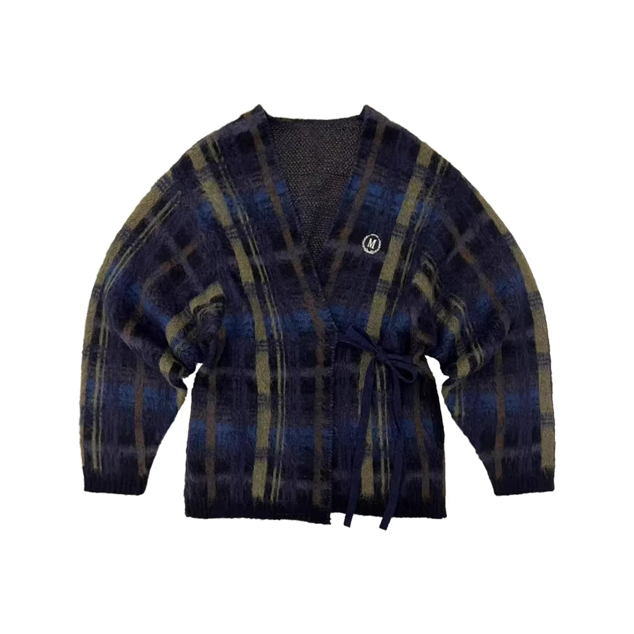 MASONPRINCE Unisex Fuzzy Plaid Knit Wrap Cardigan