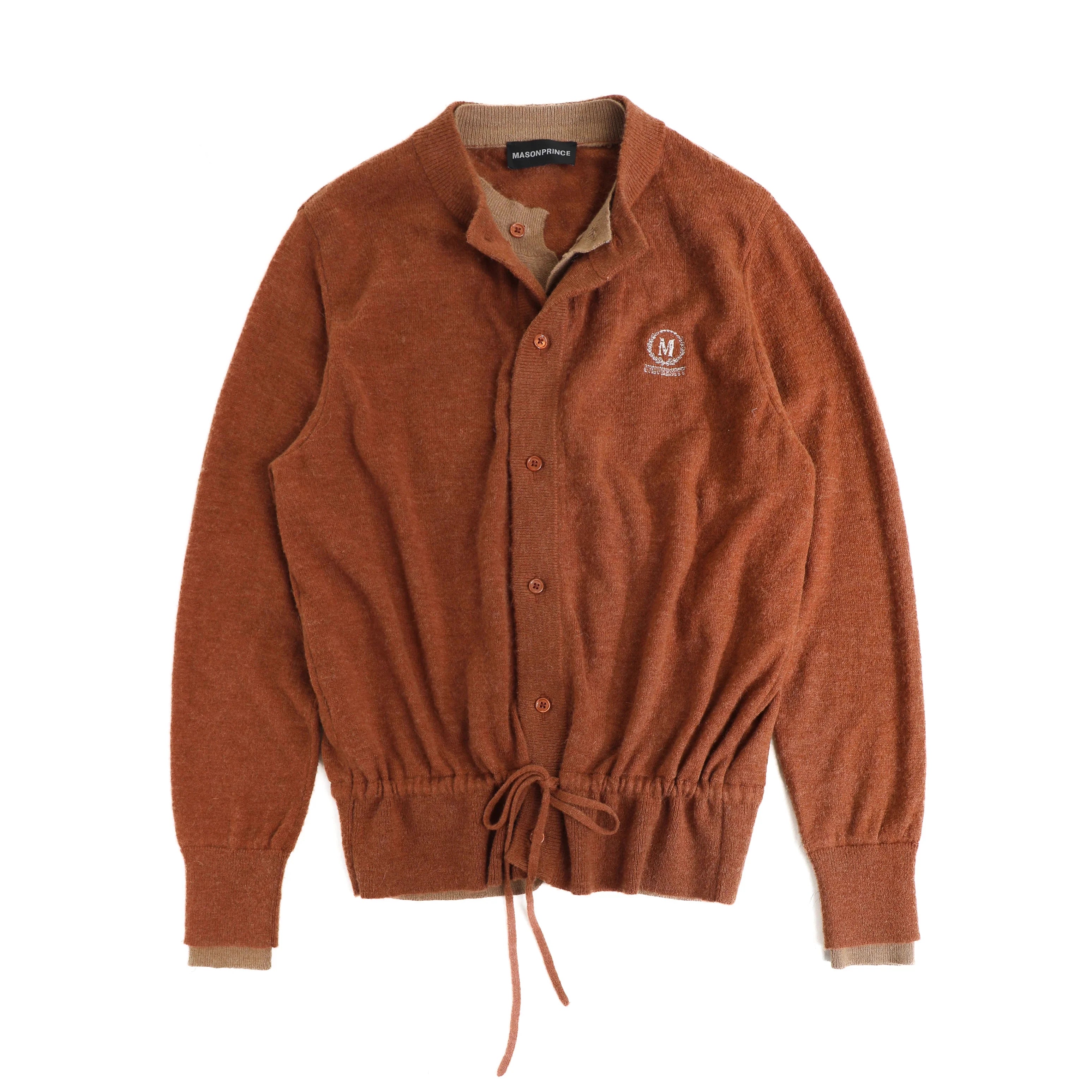 MASONPRINCE Retro Colorblock Wool-Blend Cardigan with Faux Two-Piece Design