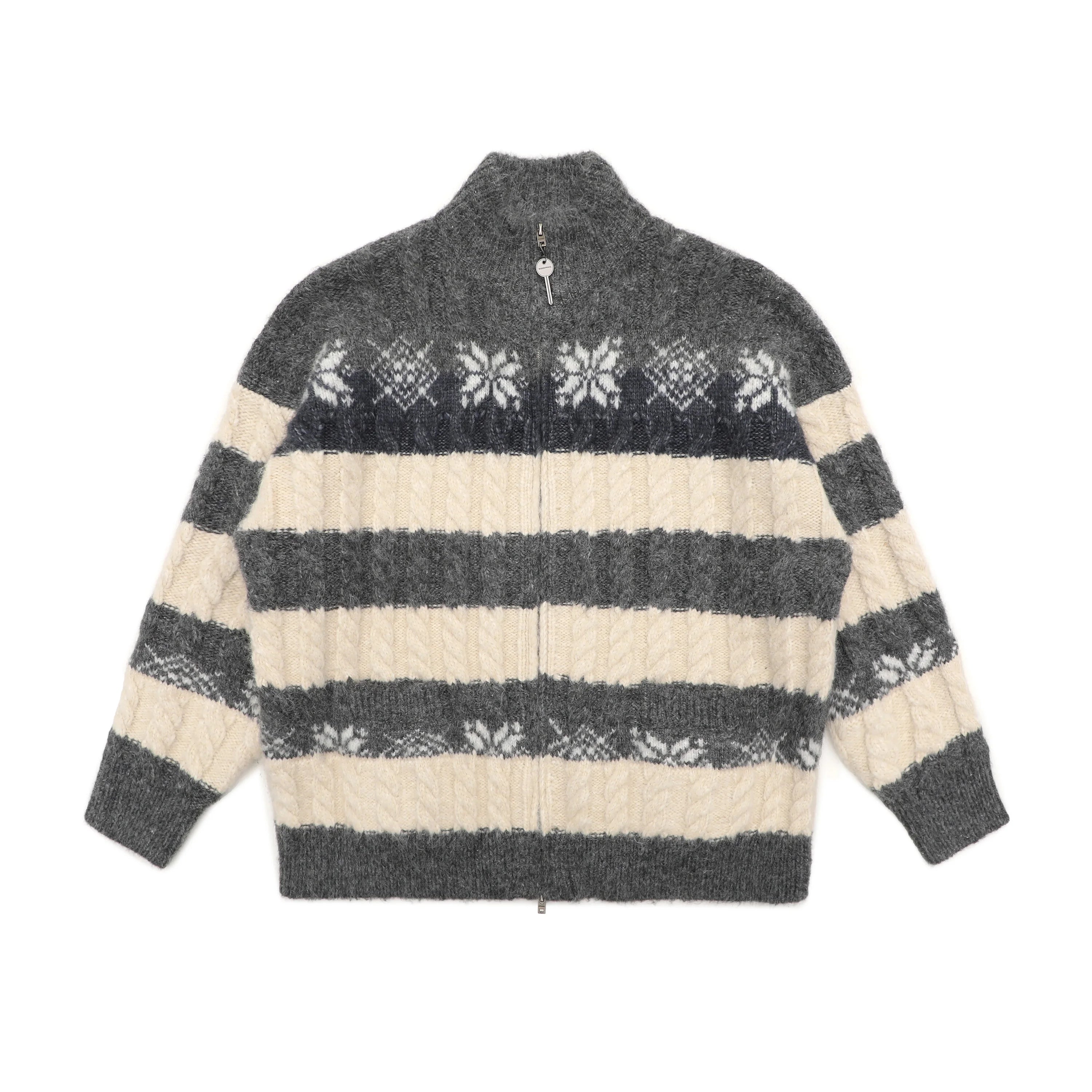 MASONPRINCE Snowflake Stripe Wool Zip-Up Cardigan
