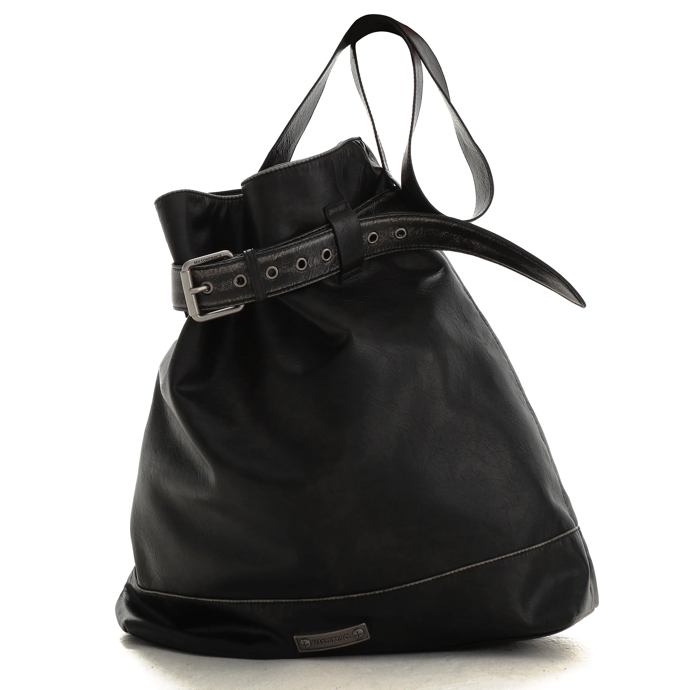 MASONPRINCE Vintage-Style Black Leather Bucket Shoulder Bag