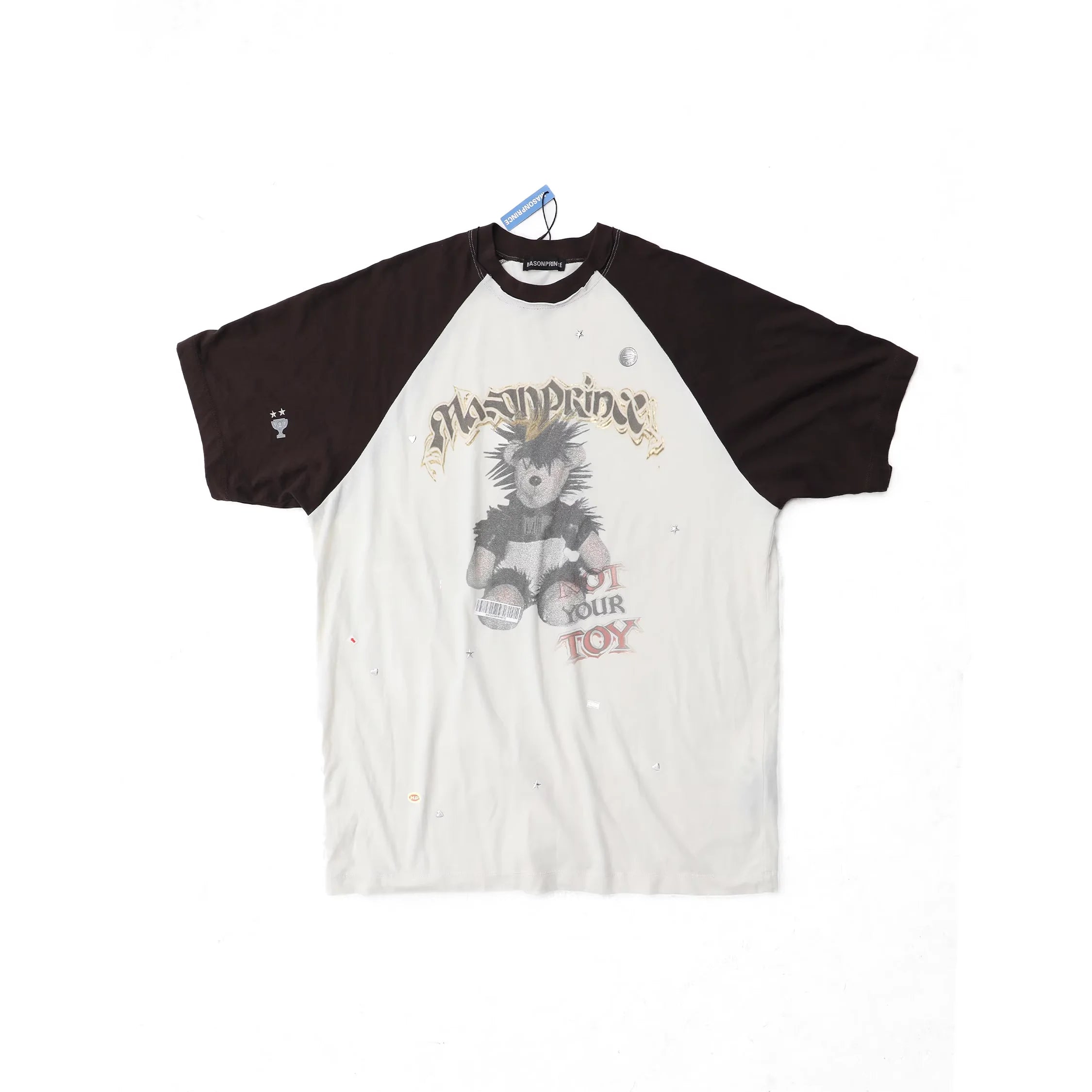 MASONPRINCE Distressed Cartoon Bear Raglan Sleeve Top