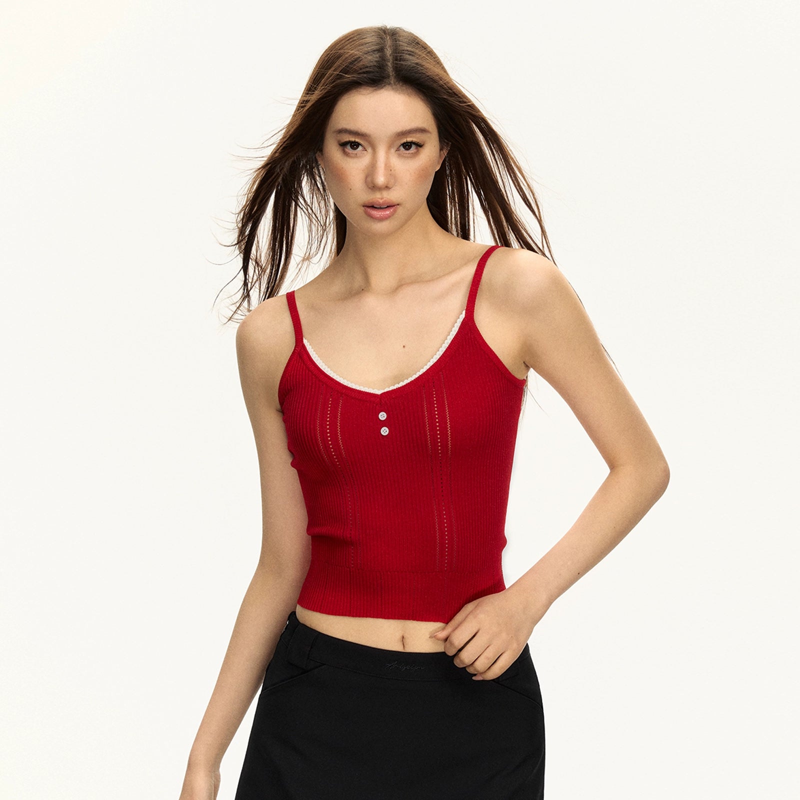 Ariseism Vintage Lace-Edged Knit Camisole Top for Women