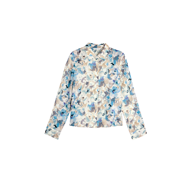 Alright Then Floral Print Long Sleeve Shirt in Halo Gray Blue