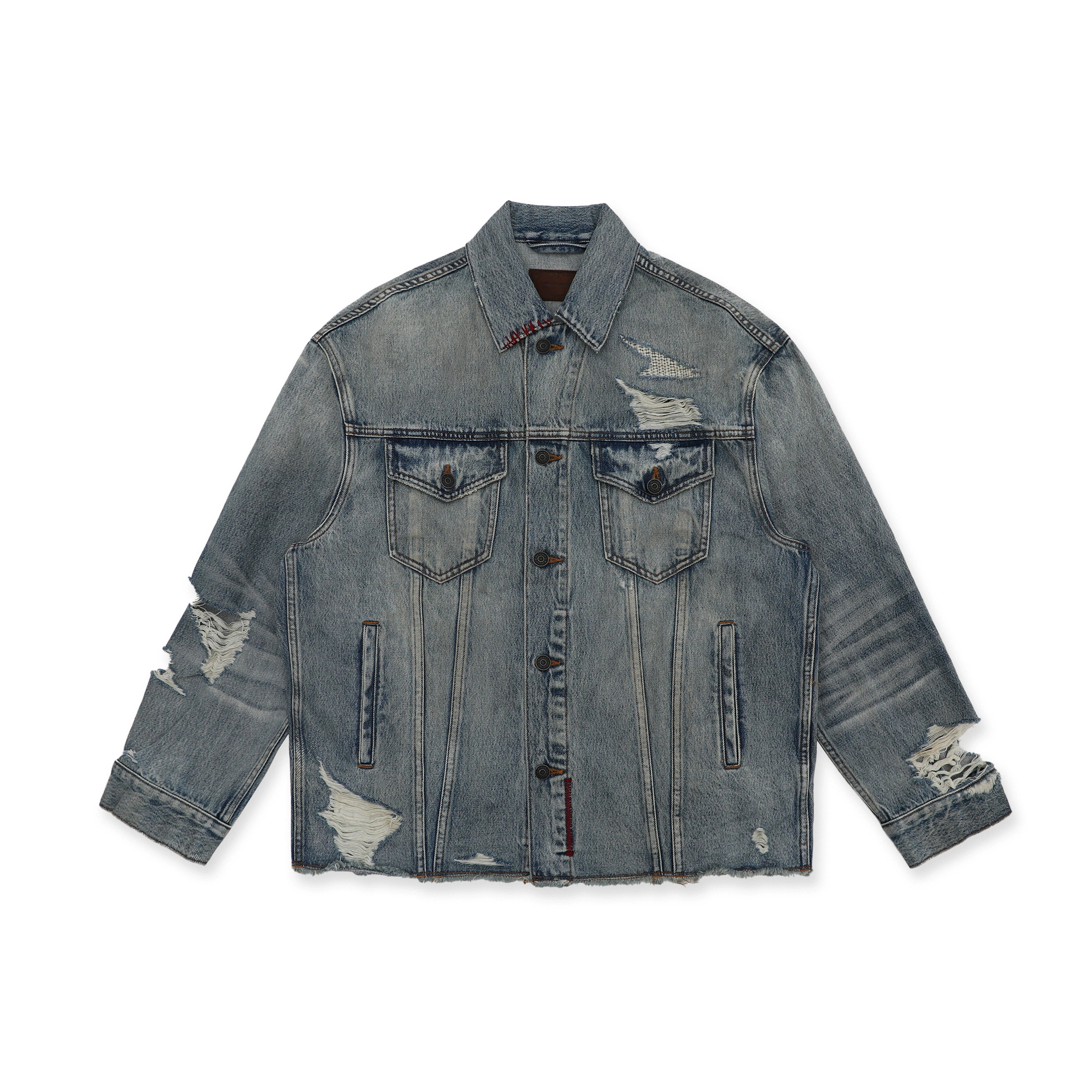 MoroMoro Vintage Distressed Denim Jacket & Midi Pants Set
