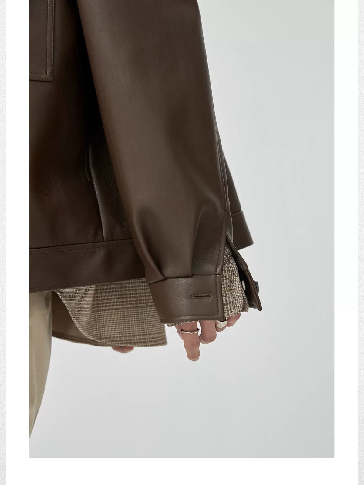 NANS Soft Faux Leather Jacket in Brown - On Model