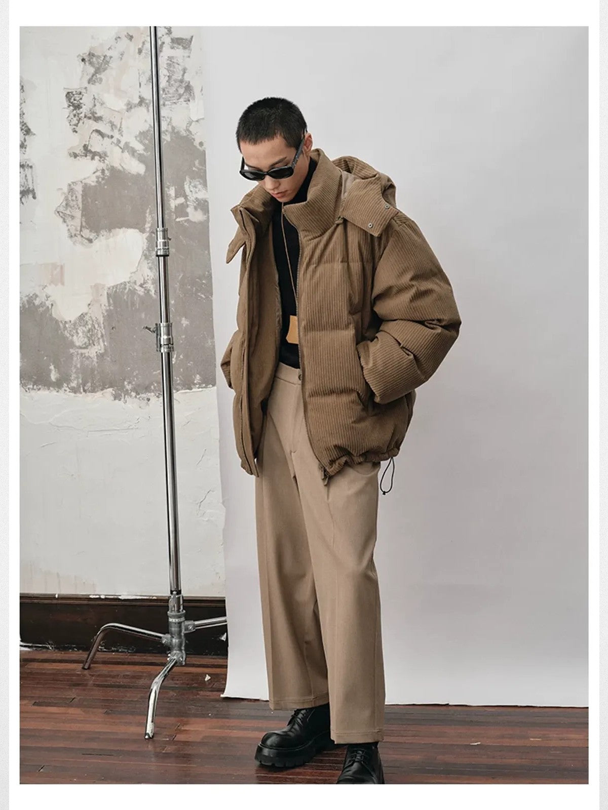 NANS Corduroy Texture Down Puffer Jacket in Beige - Lifestyle