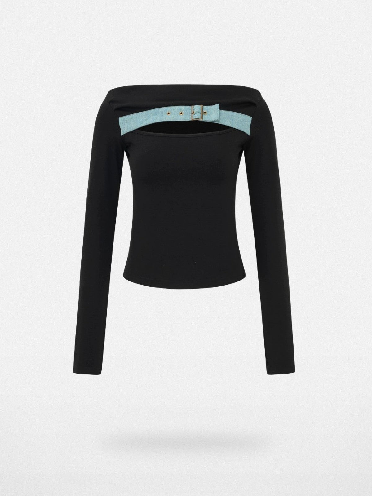 PUKI Buckled Denim Off Shoulder Top in Black
