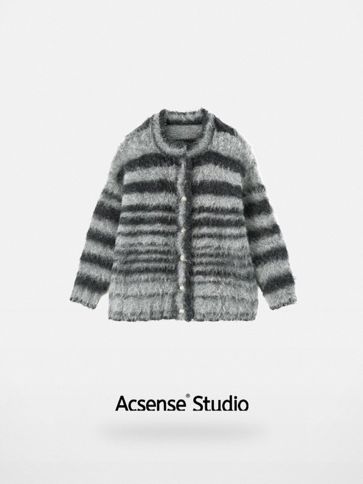 ACSENSE STUDIO Striped Brushed Mohair Blend Cardigan in Gray