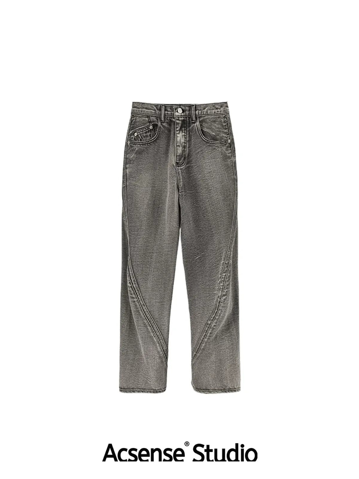 ACSENSE STUDIO Twisted Seam Snow Wash Jeans in Gray