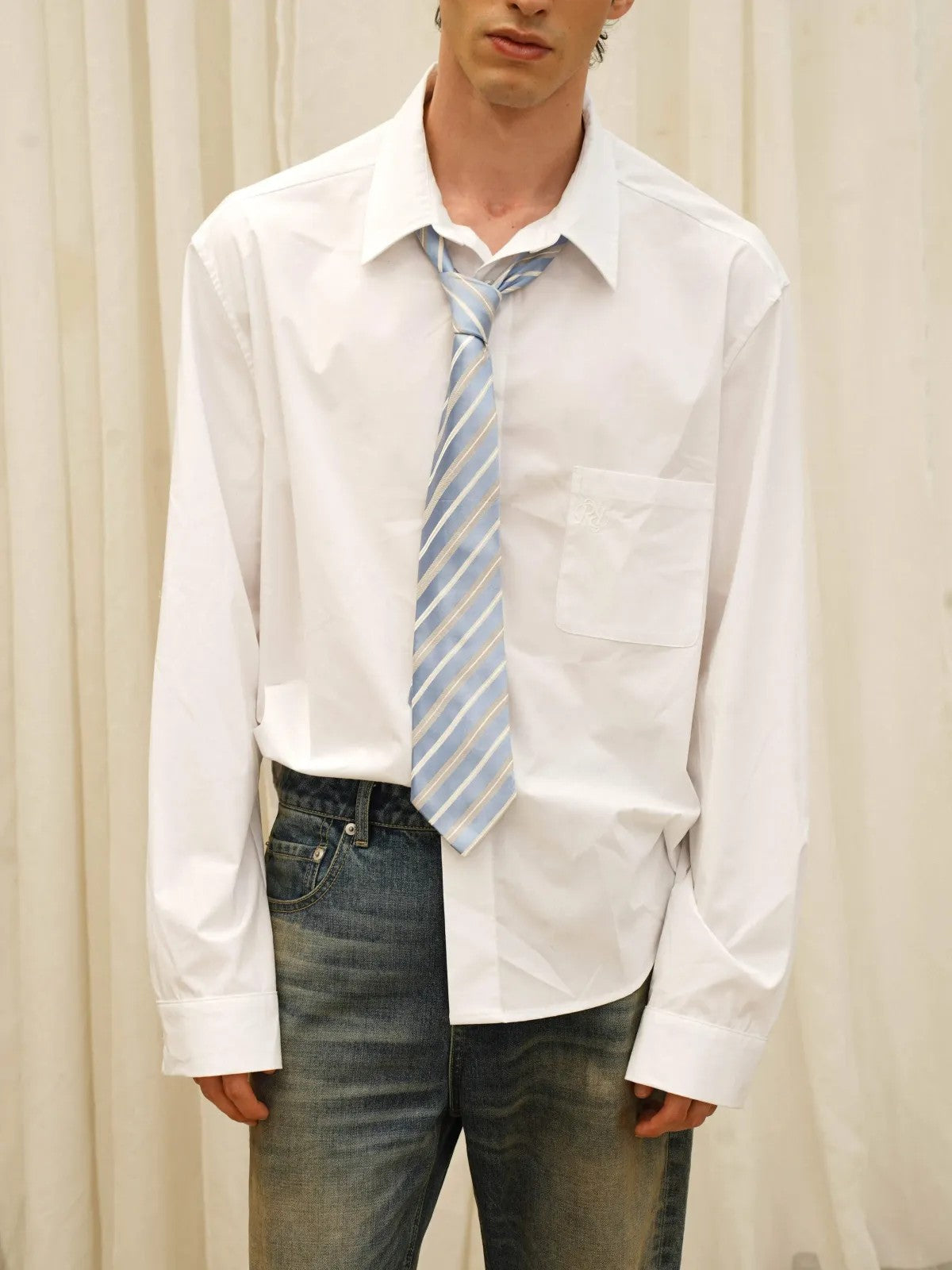 Retro 21 Bamboo Rayon Drop Shoulder Shirt in White - On Model