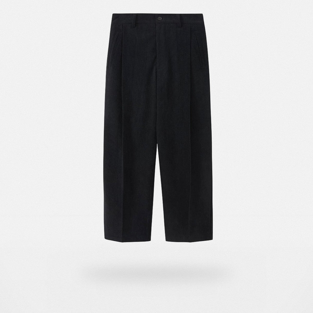 NANS Pleated Corduroy Cropped Trousers in Black