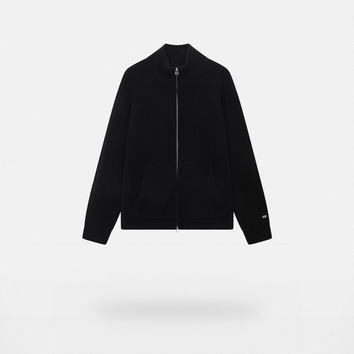 NANS Ribbed Merino Wool Zip Cardigan in Black