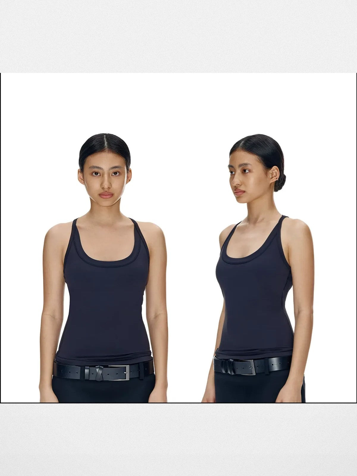 FaxCopyExpress Long U Cut Racer Tank in Black - On Model