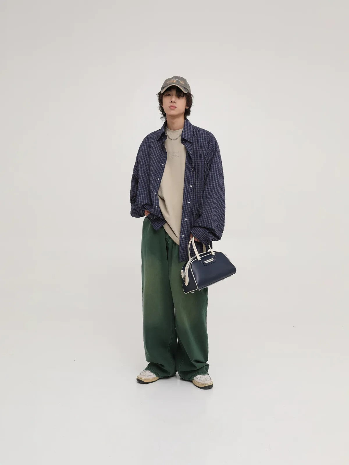 MASONPRINCE Oversized Plaid Shirt in Blue - On Model