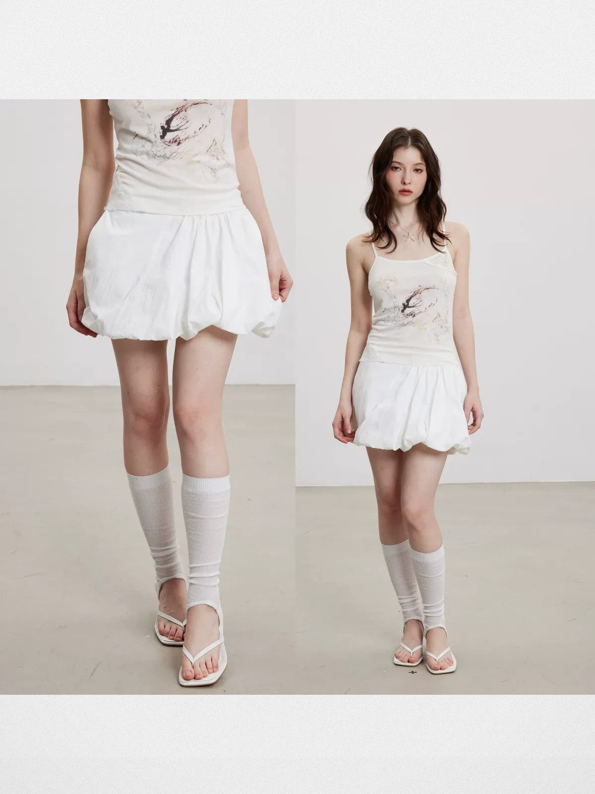 THELIGHT OFFICIAL Elastic Waist Bubble Mini Skirt in White - On Model