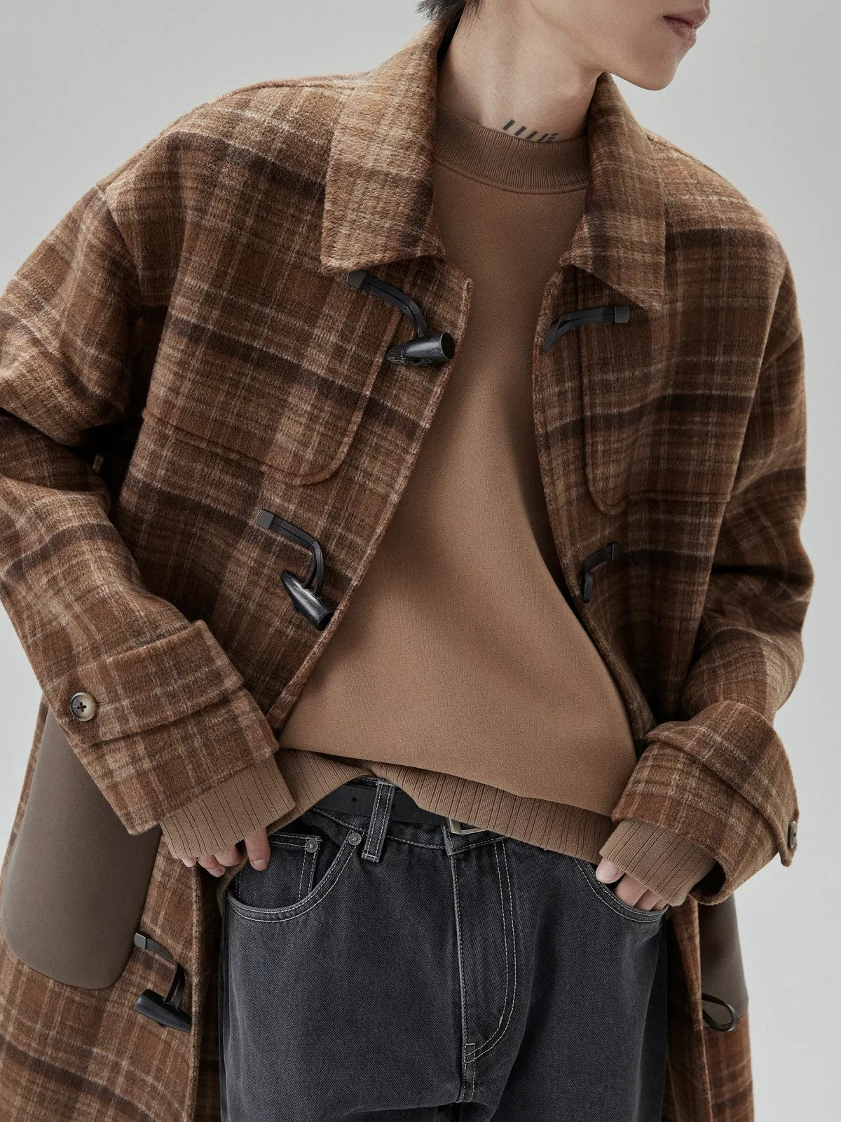 NANS Heavyweight Brushed Fleece Crewneck in Brown - On Model