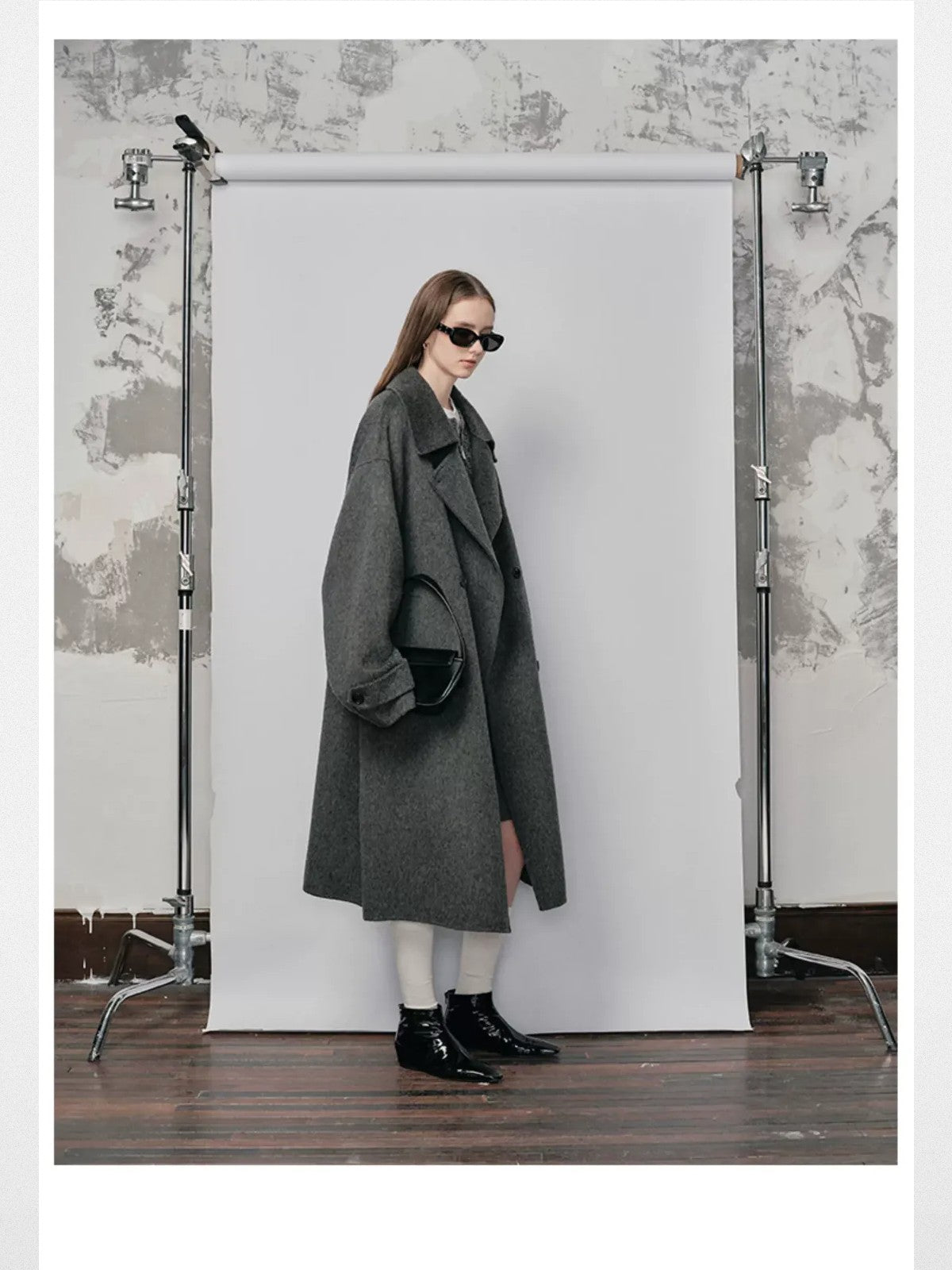 NANS Handmade Double Faced Wool Coat in Gray - On Model