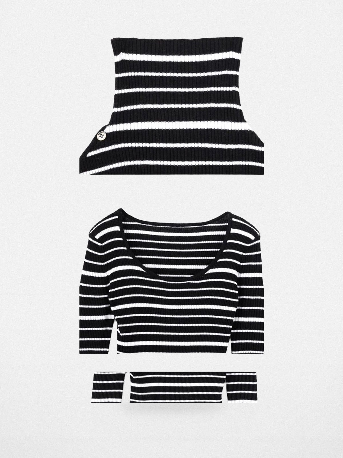 ACSENSE STUDIO Striped Wool Knit Bolero Top Set in Black - Detail