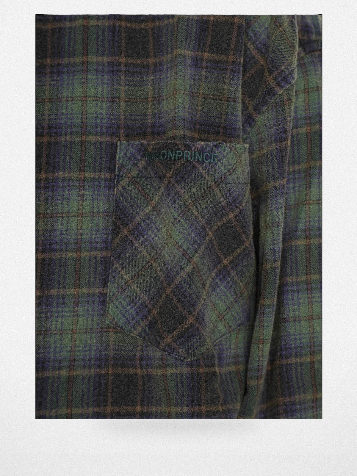 MASONPRINCE Plaid Shirt with Elbow Patches in Green - Detail