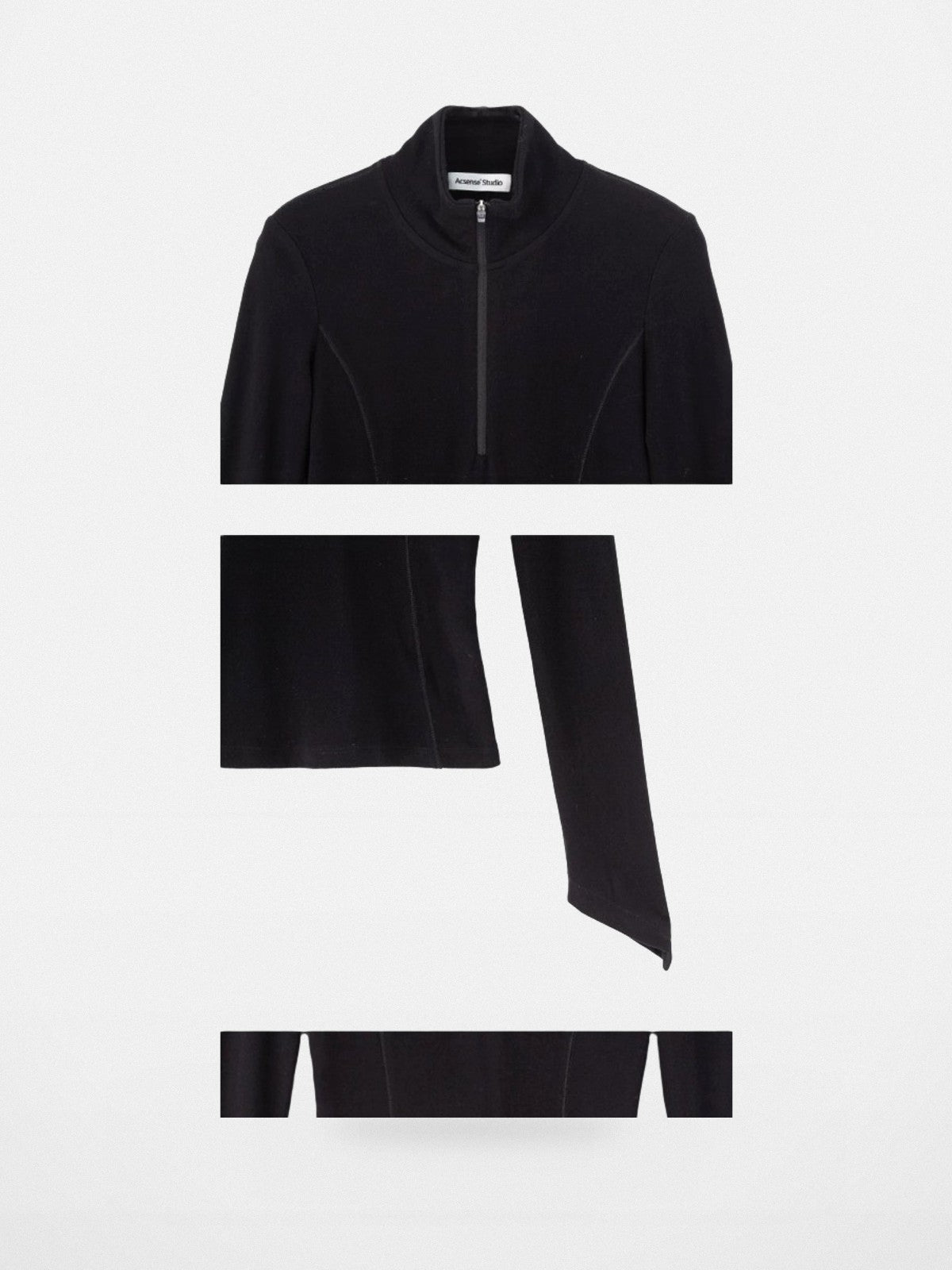 ACSENSE STUDIO High Neck Half Zip Top in Black - Detail