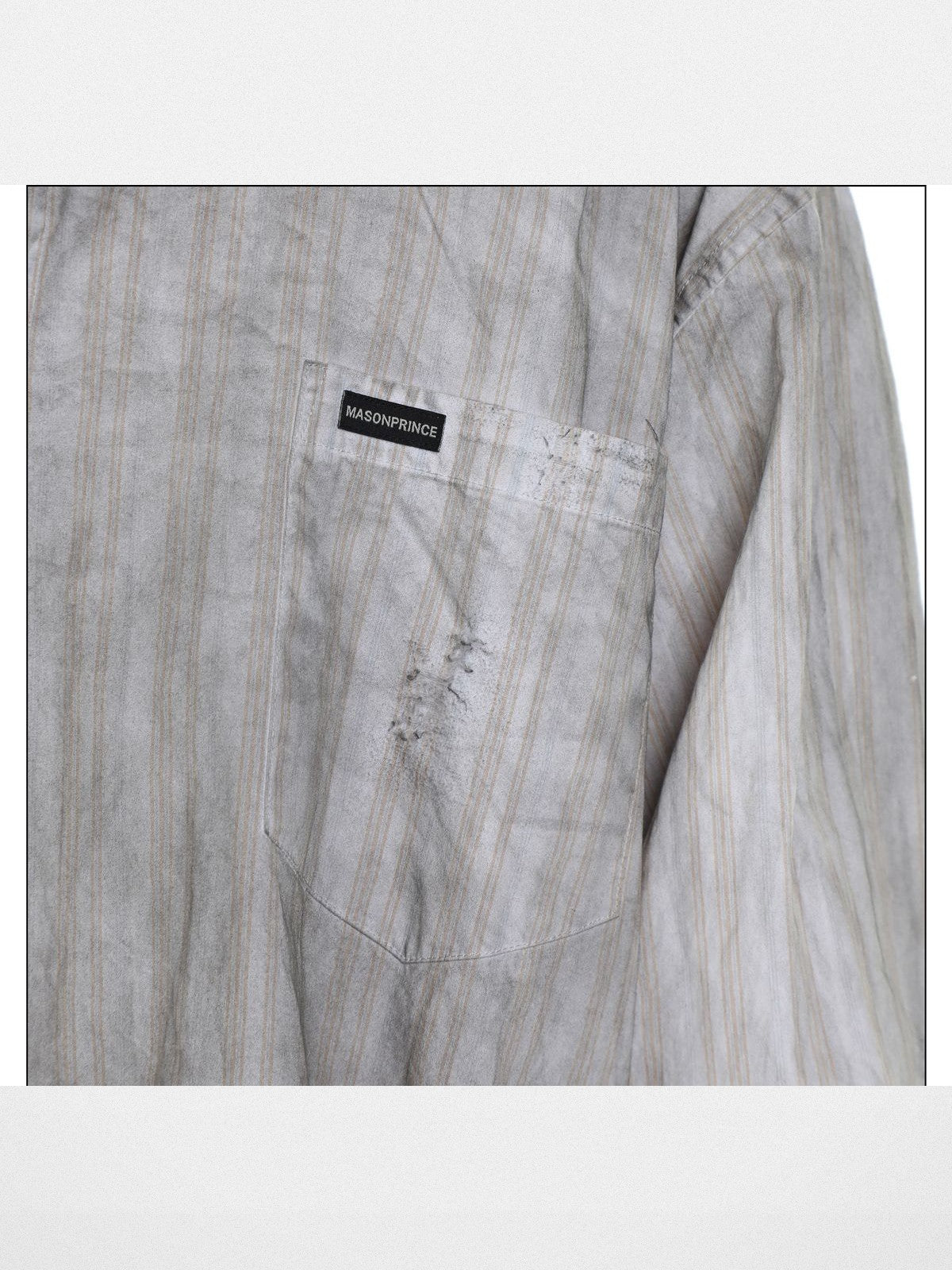 MASONPRINCE Distressed Dirty Wash Striped Shirt in White - Detail