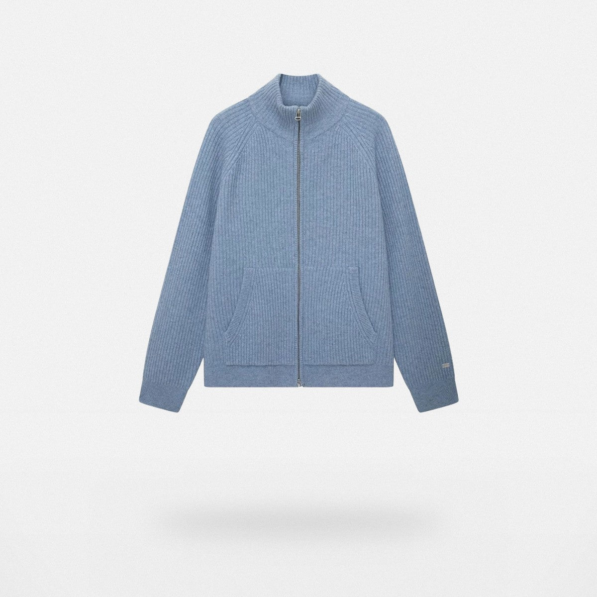 NANS Ribbed Merino Wool Zip Cardigan in Sky Blue