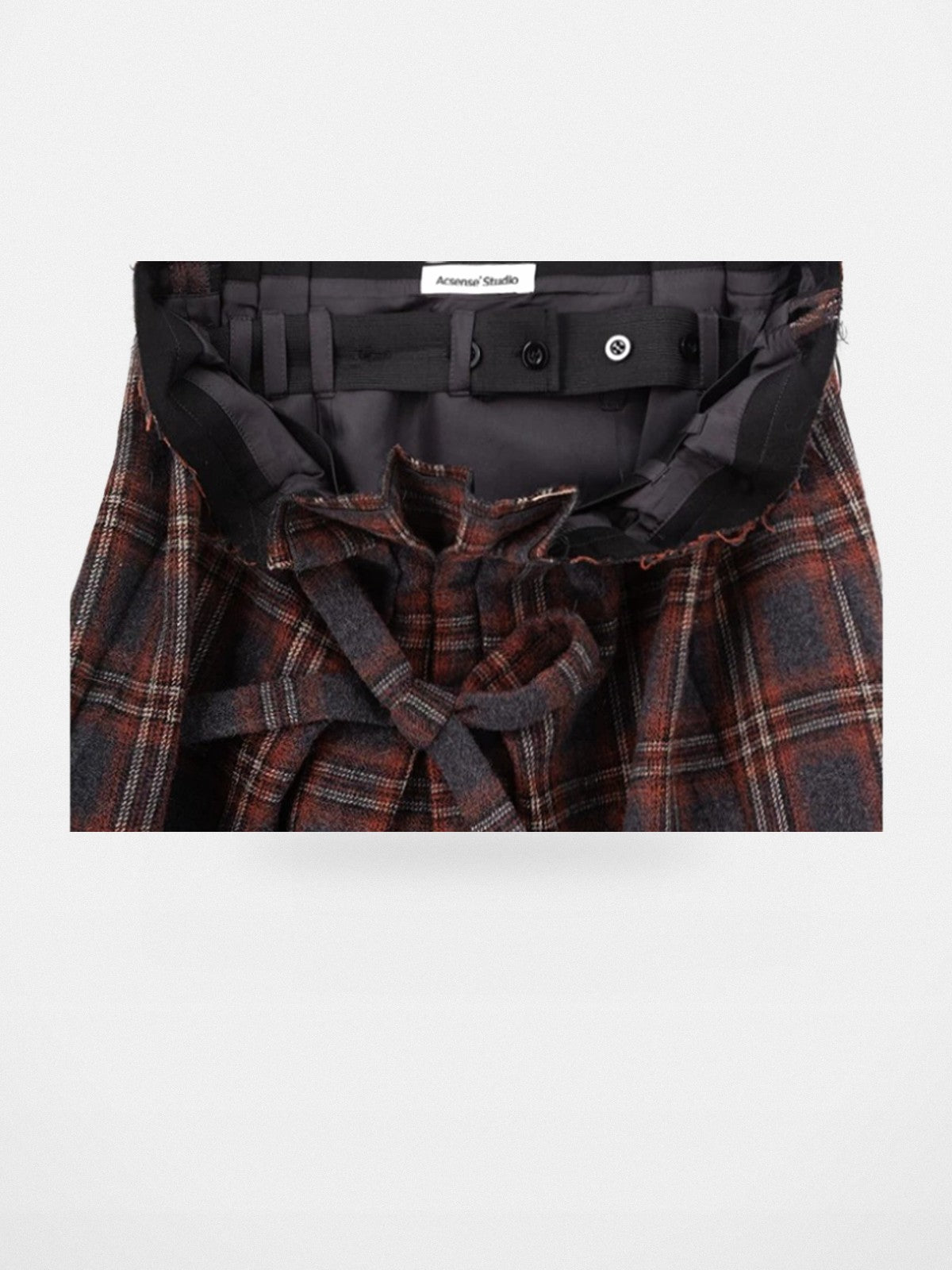 ACSENSE STUDIO Wool Blend Plaid High Waist Skirt in Gray - Detail