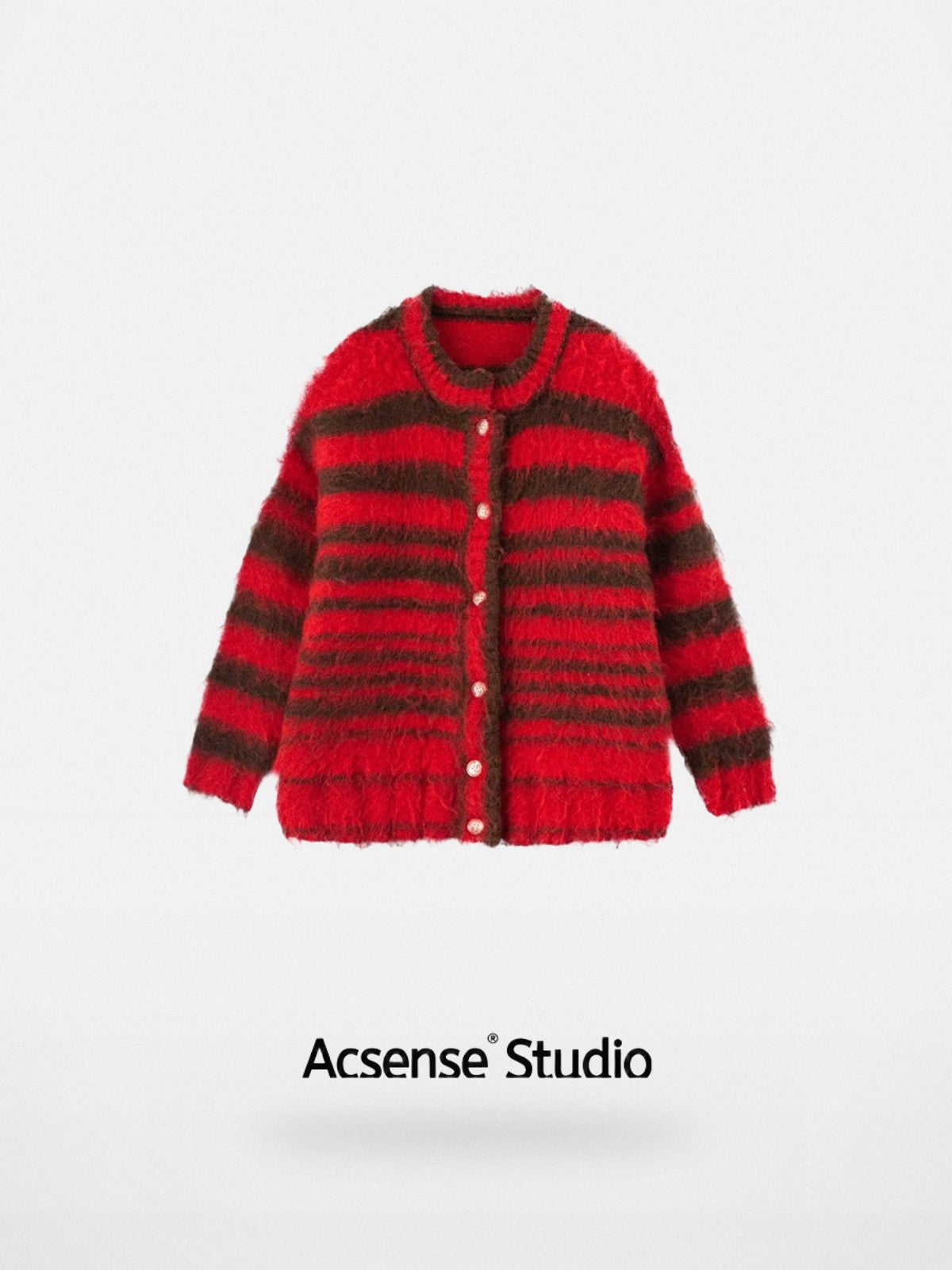 ACSENSE STUDIO Striped Brushed Mohair Blend Cardigan in Red
