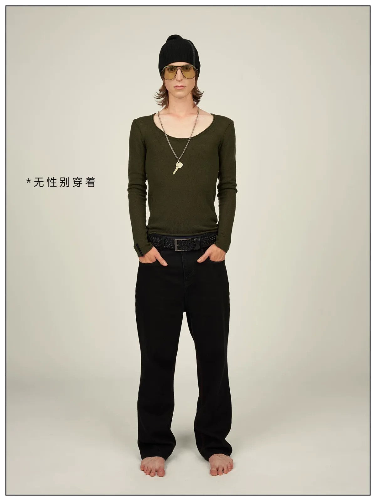 FaxCopyExpress Cashmere Wool Scoop Neck Top in Green - On Model