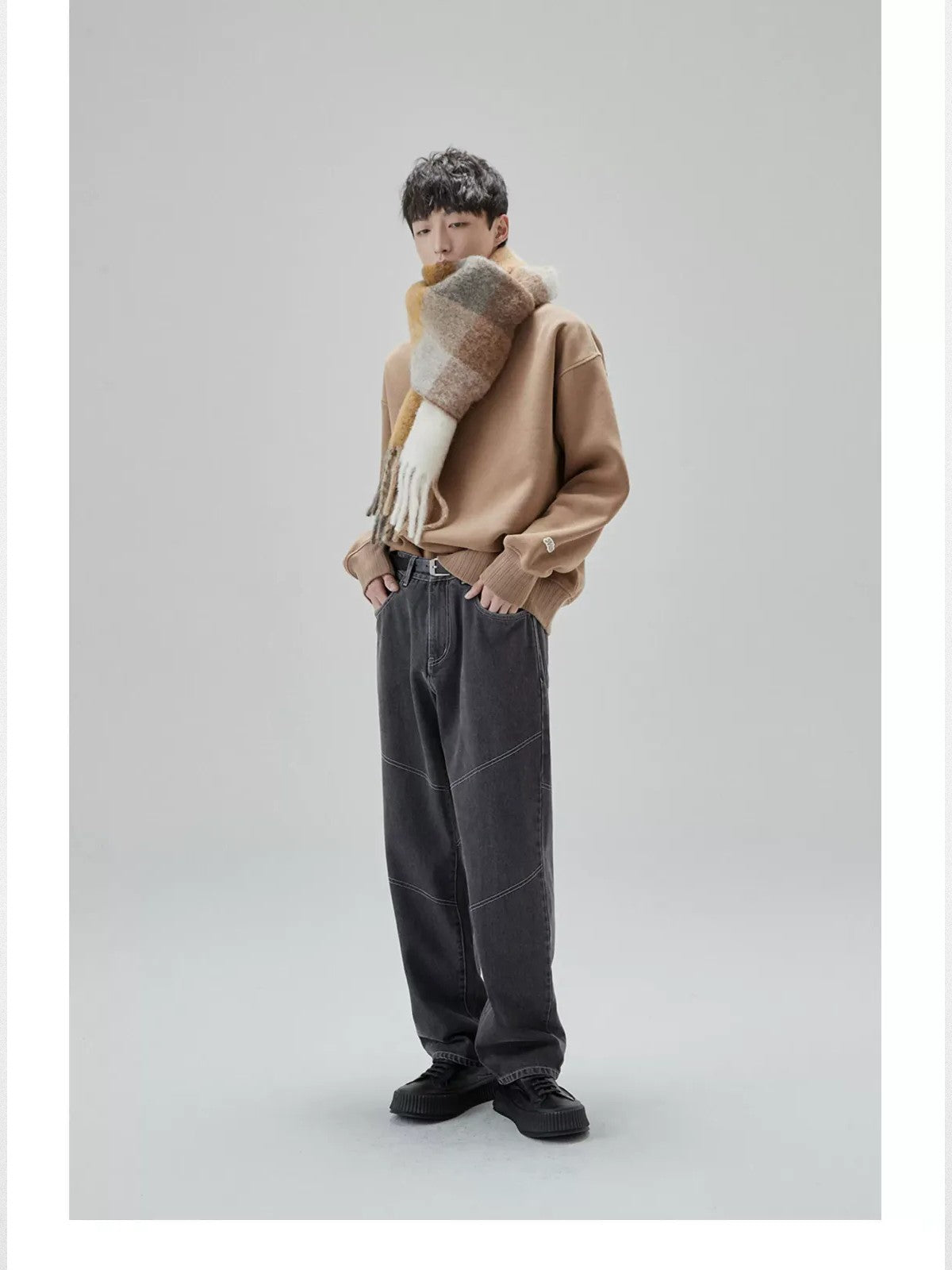 NANS Heavyweight Brushed Fleece Crewneck in Brown - On Model