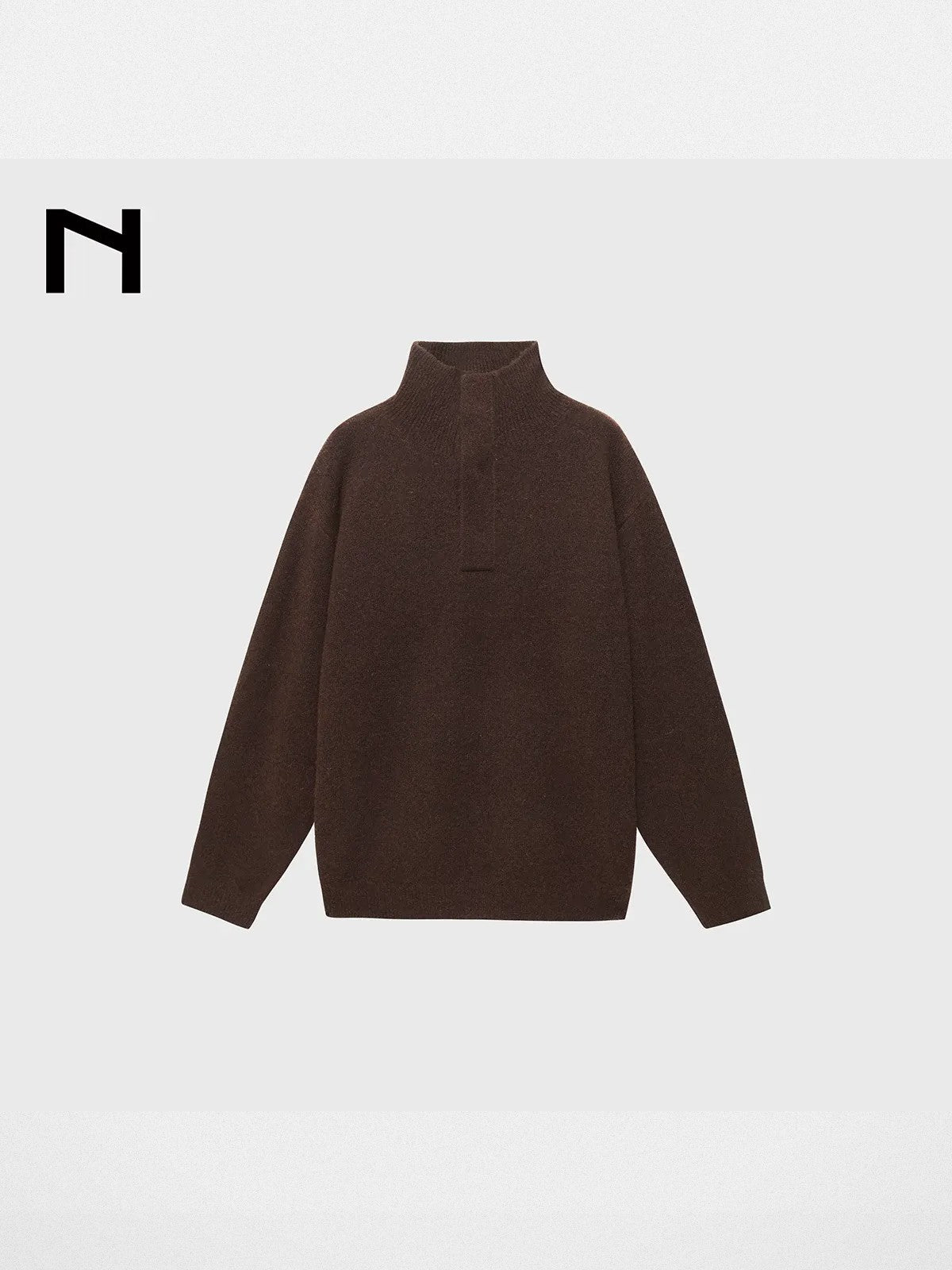 NANS Cashmere Blend High Collar Knit in Brown
