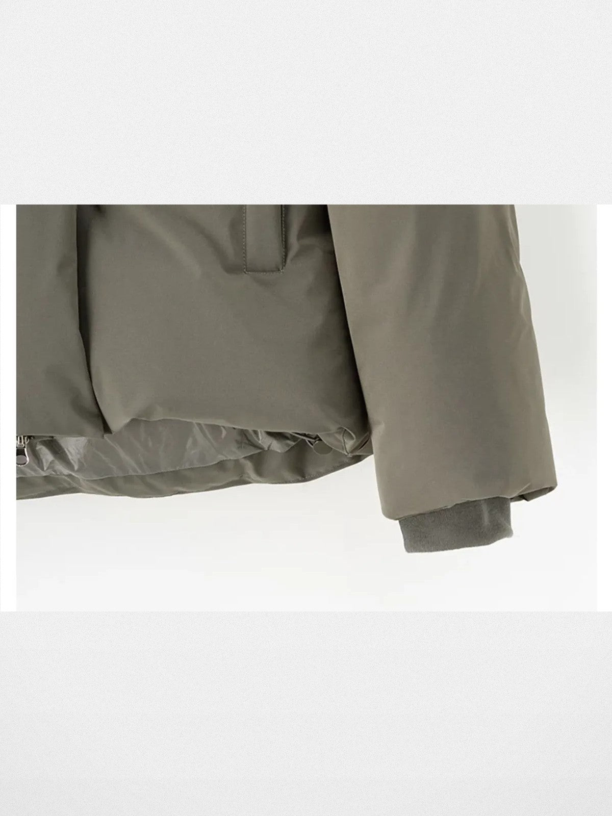 ACSENSE STUDIO Detachable Hood Down Puffer in Olive - Detail