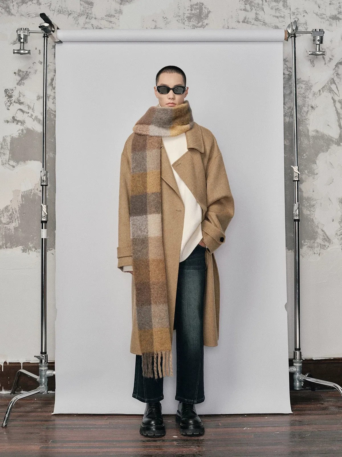 NANS Handmade Double Faced Wool Coat in Camel - On Model