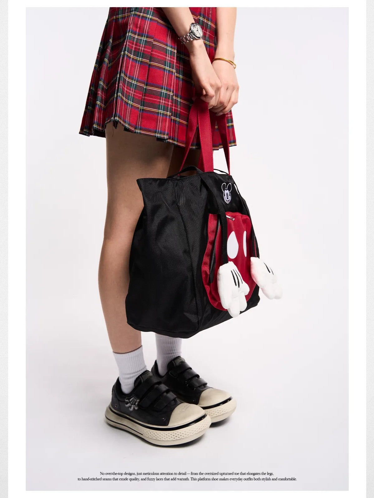 OLDORDER Mickey Mouse Chunky Platform Sneakers in Black - On Model