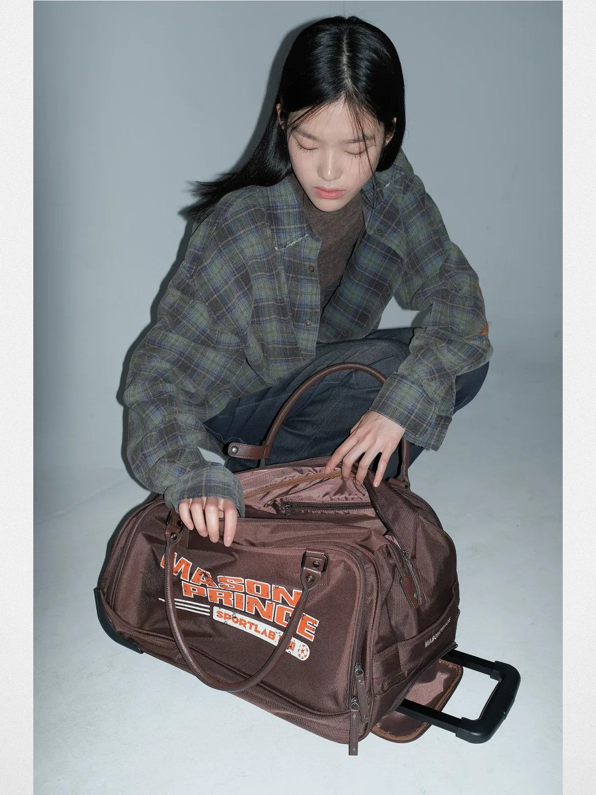 MASONPRINCE Plaid Shirt with Elbow Patches in Green - On Model