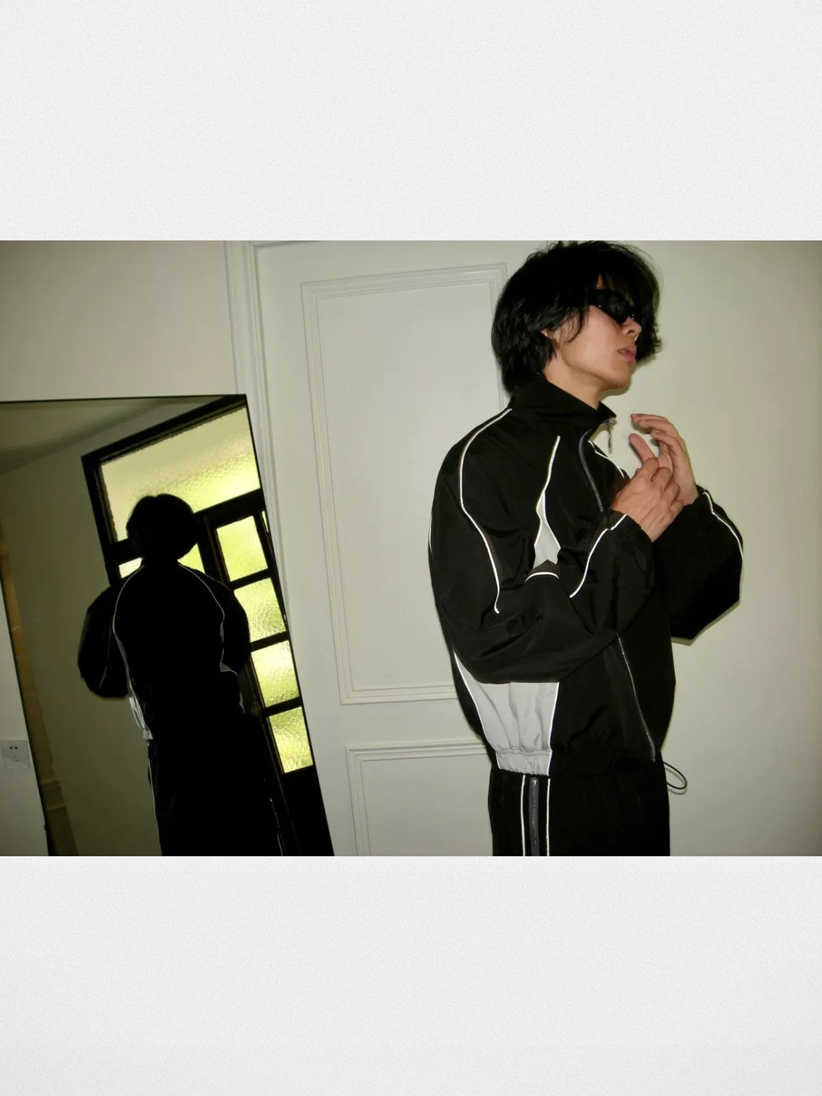 AFterTaste Oversized Zip Up Track Jacket in Black - On Model
