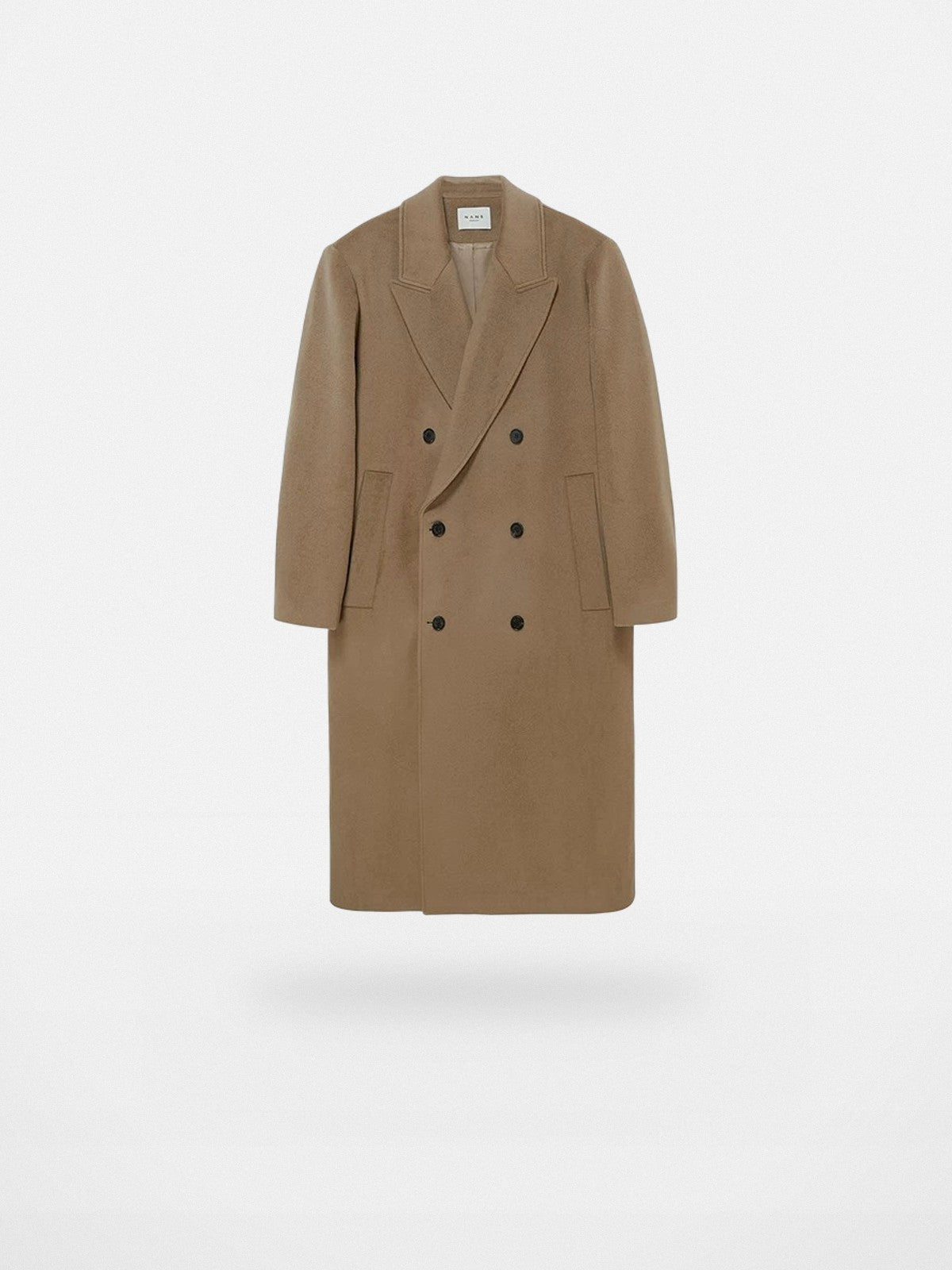 NANS Double Breasted Peak Lapel Wool Coat in Beige