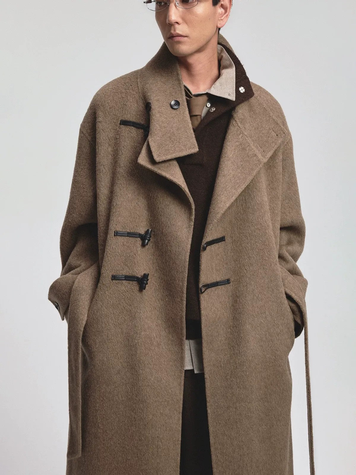 NANS Cashmere Blend High Collar Knit in Brown - On Model