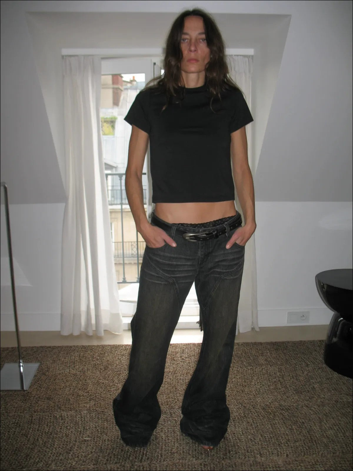 FaxCopyExpress Dirty Wash Low Waist Jeans in Gray - On Model