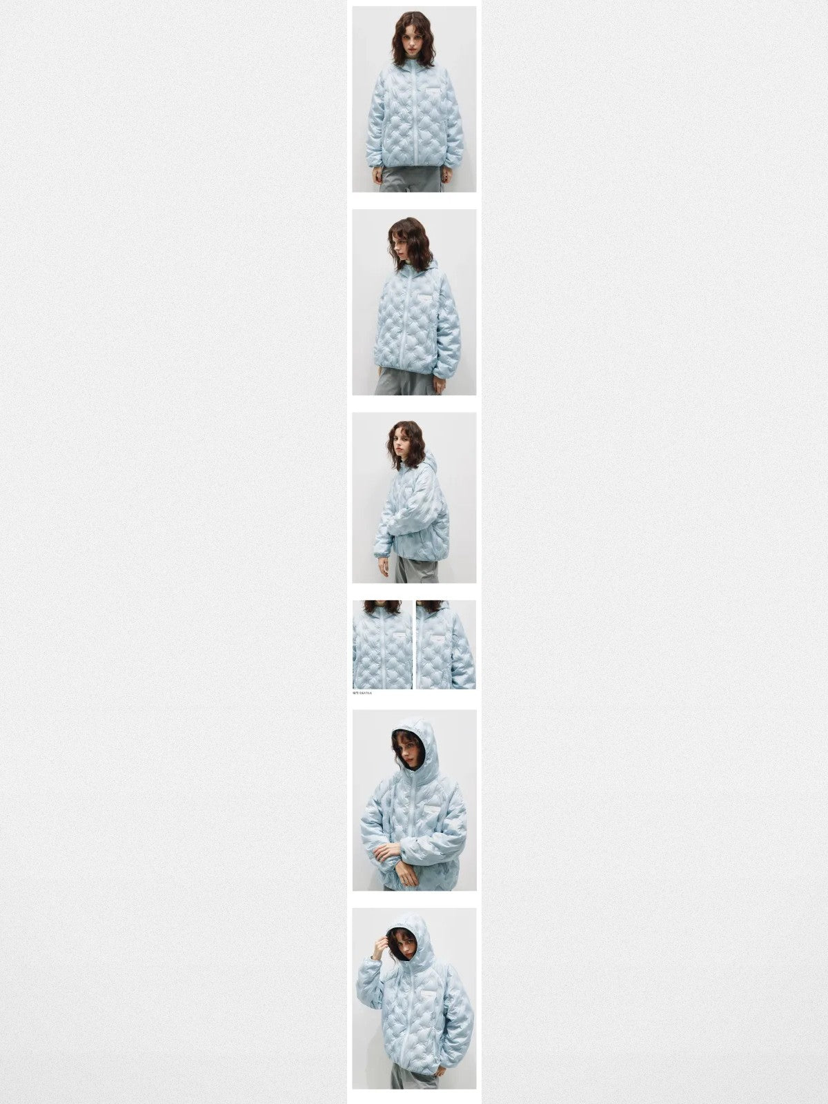 FPA Lightweight Embossed Down Puffer in Sky Blue - On Model