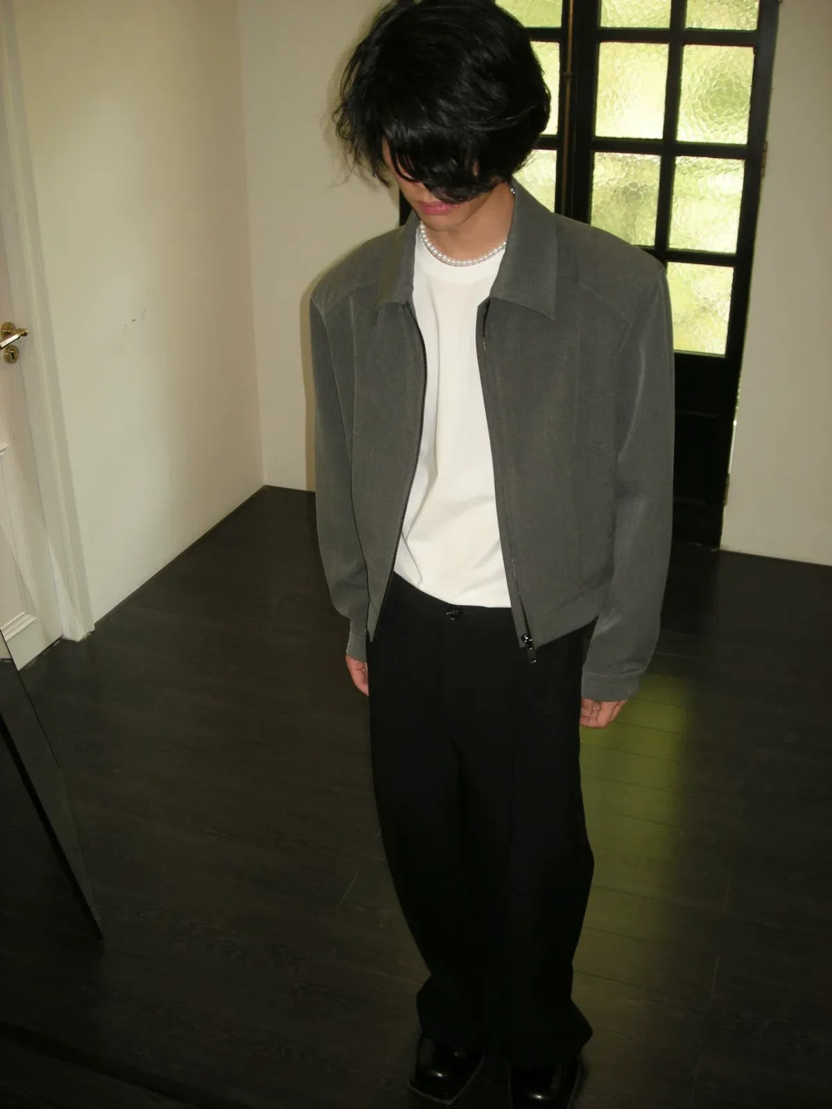 AFterTaste Cropped Anti Wrinkle Zip Jacket in Olive - On Model